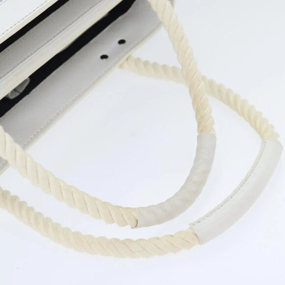 BURBERRY Hand Bag Canvas White Navy Silver Auth 91265 - Picture 8 of 15